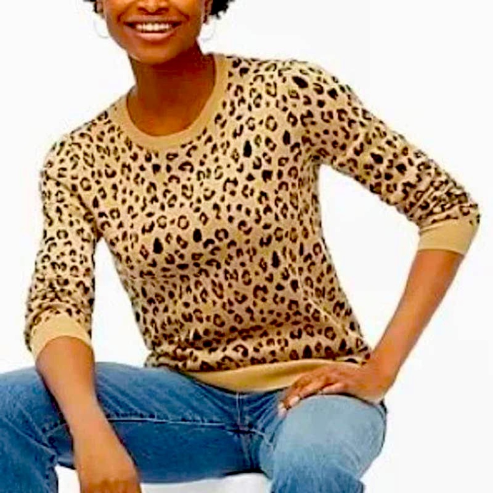 J crew Teddie sweater in leopard print, sz S $79.50 NWT